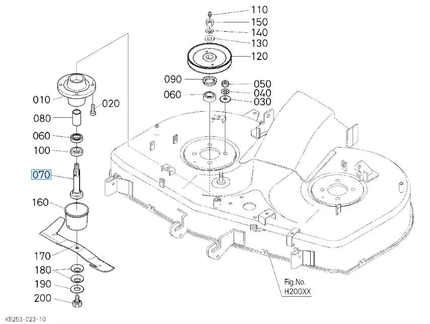 K5253-34550 Kubota Blade Shaft RH - OEM Right-Hand Blade Shaft for RCK42GREC2 Deck GR1600