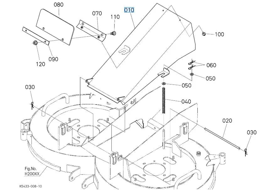 K5433-72725 Kubota Front Duct Cover - OEM Discharge / Duct Front Cover for RCK48-G23 Decks