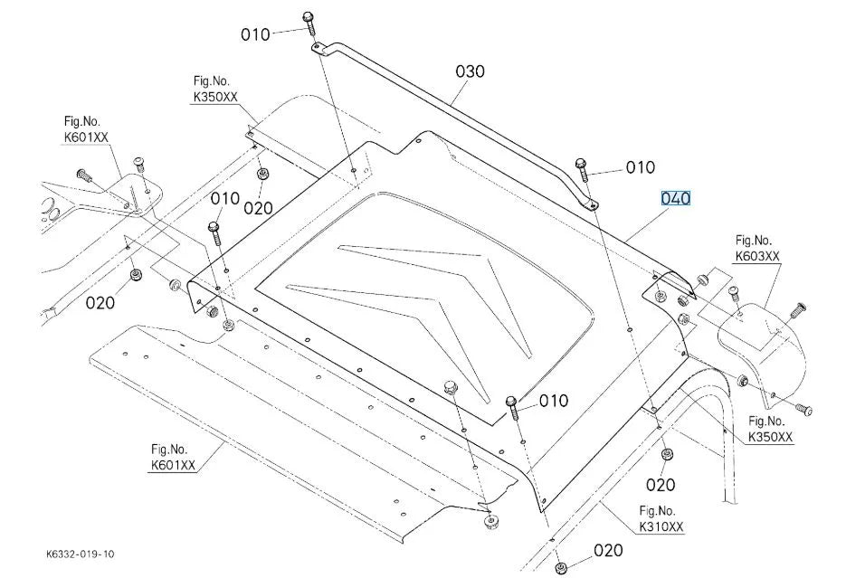 K6312-63913 Kubota Cover Rear Center - Rear Top Cover for GCK-G23LD Grass Collector