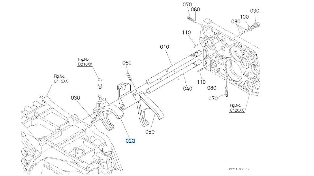 K7561‑13020 Kubota Sub Shift Fork - OEM Transmission Part