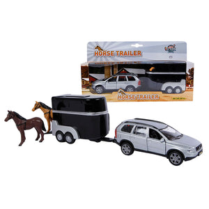 Kids Globe Volvo XC90 Jeep with Horse Trailer & 2 Horses | Pull-Back Mechanism