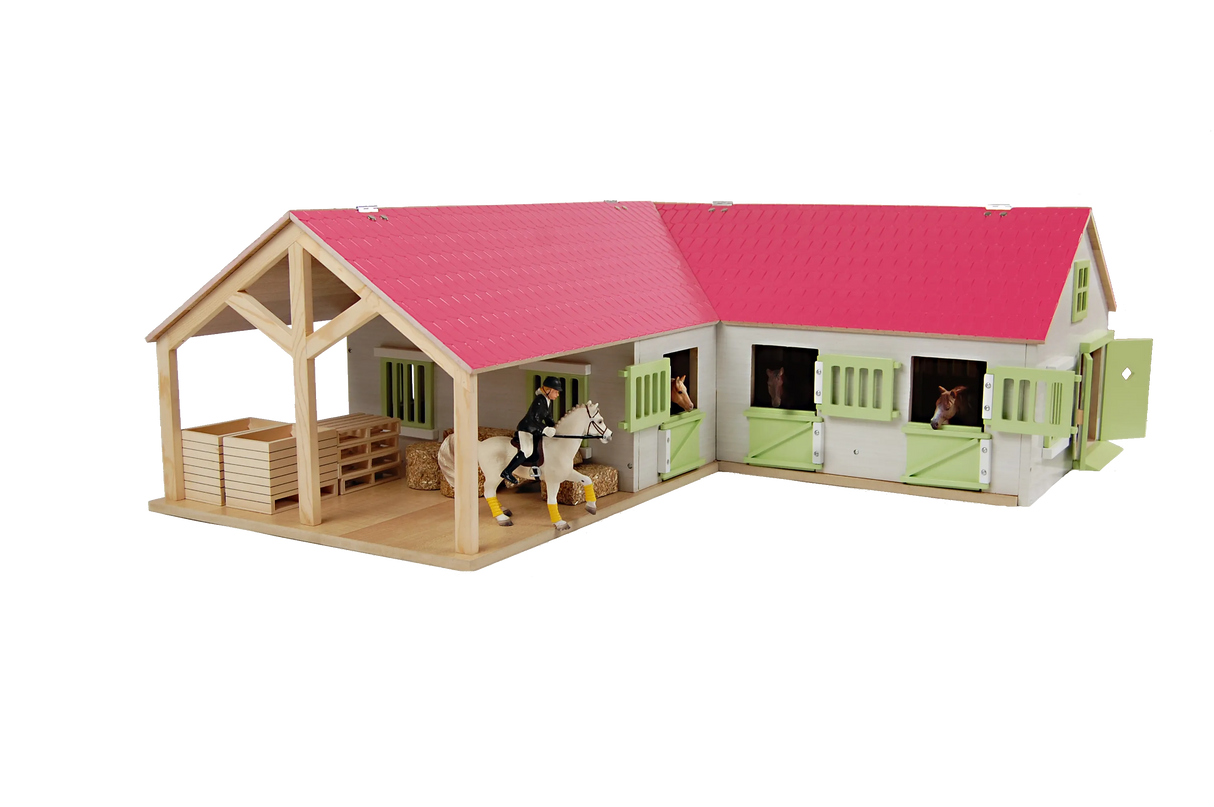 Kids Globe Wooden Horse Farm with Movable Doors Windows & Roof