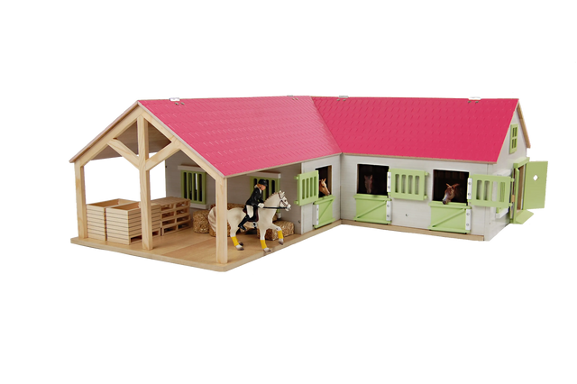 Kids Globe Wooden Horse Farm with Movable Doors Windows & Roof