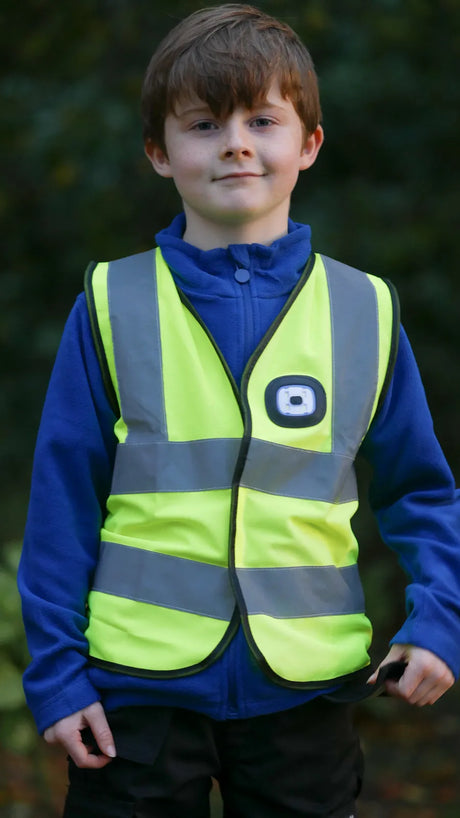Hi Vis Kids Vest & LED Light - Fluro Yellow