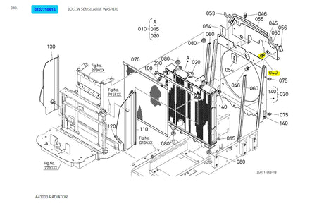 Kubota 01027-50616 Bolt SEMS (Large Washer) – OEM Radiator, Grille & Dashboard Fastener