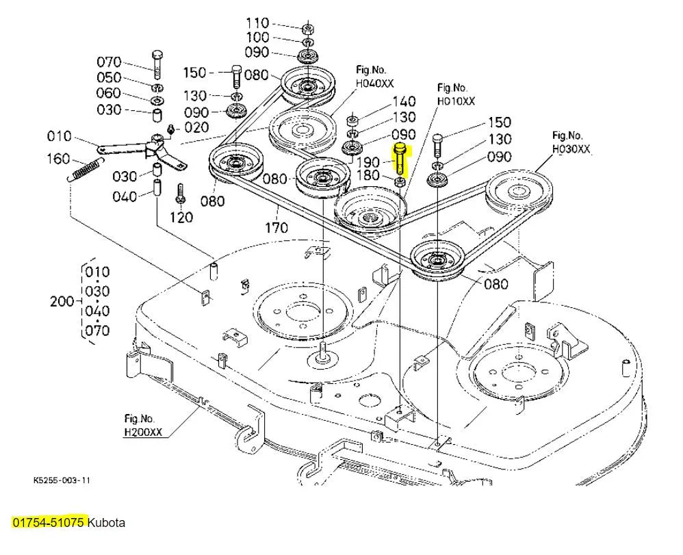Kubota Flange Bolt 01754-51075 - OEM Alternator & Mower Deck Fastener