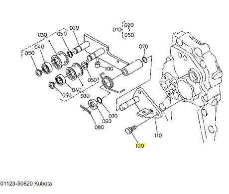 Kubota 01123-50820 Bolt, SEMS - Genuine OEM Replacement for Tractors: B1550, B1700, B1750, B2100, B2150, B2301, and B2320 series