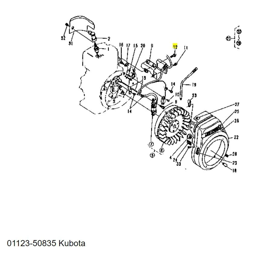 Kubota 01123-50835 Bolt, SEMS - Genuine OEM Replacement for Magnetos, Governors, and Hydraulic Systems