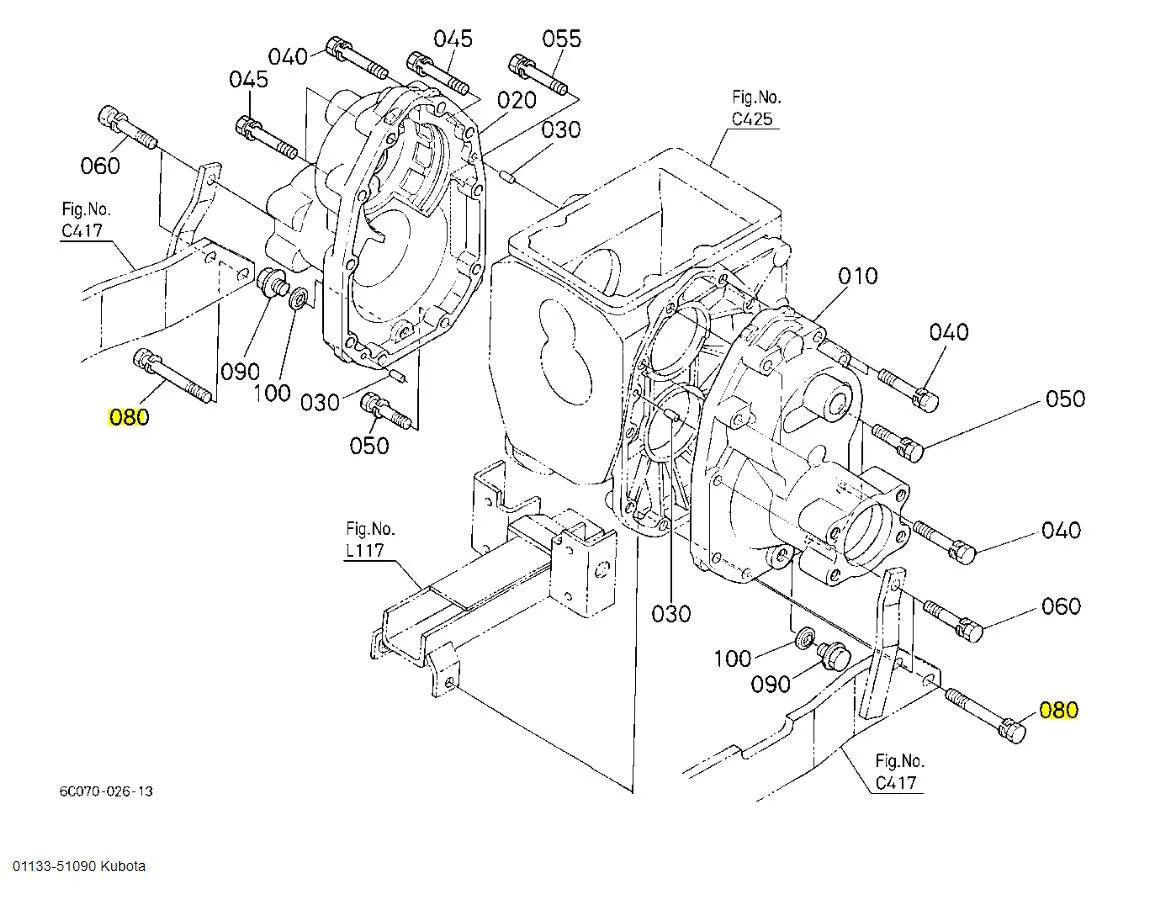 Kubota 01133-51090 Bolt, SEMS - Genuine OEM Replacement for Rear Axle Cases, PTO Clutch Valves, and Gauge Wheels
