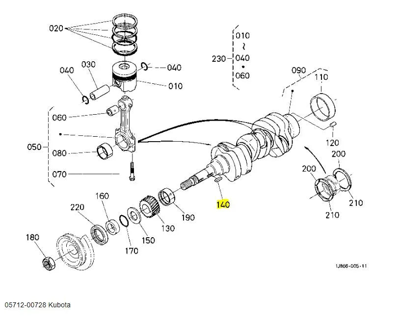 Kubota 05712-00728 Feather Key - OEM Crankshaft & Gearbox Locking Key