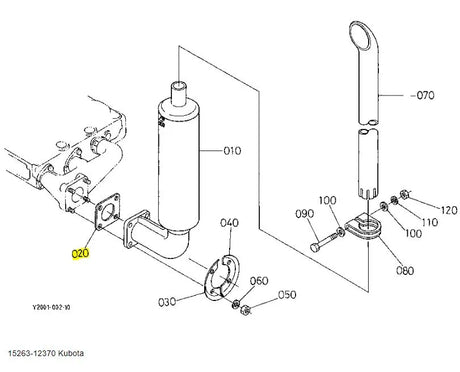 Kubota 15263-12370 Muffler Gasket - Genuine Exhaust Packing Seal
