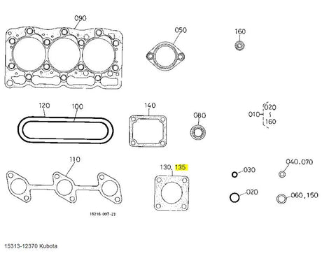 Kubota 15313-12370 Muffler Gasket - Asbestos-Free Exhaust Seal