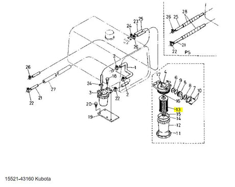 Kubota 15521-43160 Fuel Filter Element | Genuine OEM Replacement for Diesel Engines (M1)