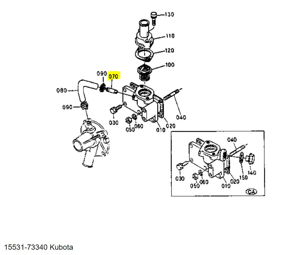 Kubota 15531-73340 Water Return Pipe | Genuine OEM Cooling Component