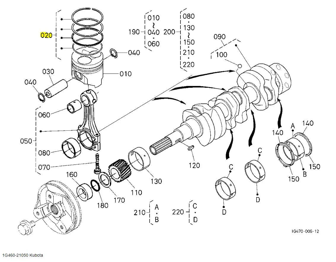 Kubota 1G460-21050 Piston Ring Assembly | Genuine OEM Replacement