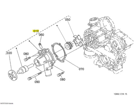 Kubota 1K576‑73035 Water Pump Assembly | OEM Cooling Pump for KX71‑3 & V1505 Engines