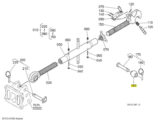 Kubota 3F273-91580 Joint, Top Link - Genuine OEM for M-Series Tractors