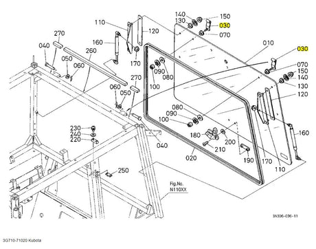 Kubota 3G710-71020 Rear Window Hinge - OEM Replacement for Multiple Models