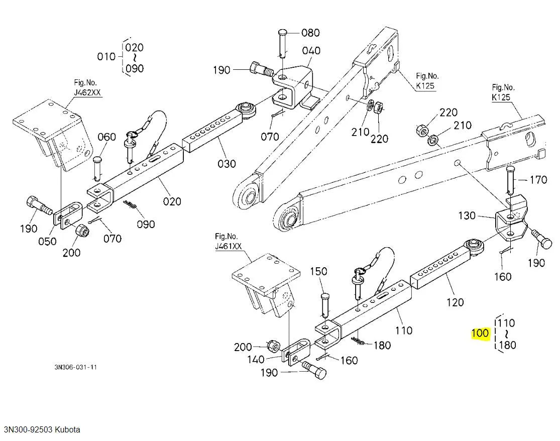 Kubota 3N300-92503 ASSY STABILIZER LH - Genuine Left-Hand Stabilizer for M-Series Tractors