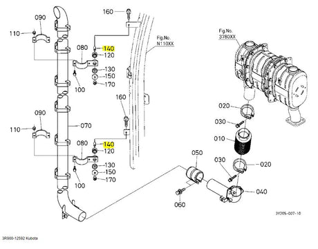 Kubota 3R900-12592 Muffler Collar - Genuine Exhaust Pipe Connector for M Series Tractors