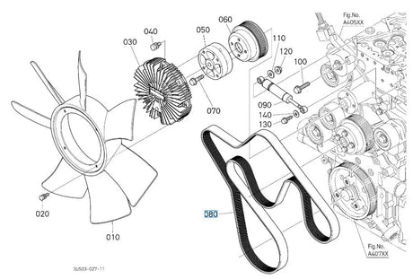 Kubota 3U503-15780 Fan Belt - OEM Drive Belt for M6 Series Engine Cooling