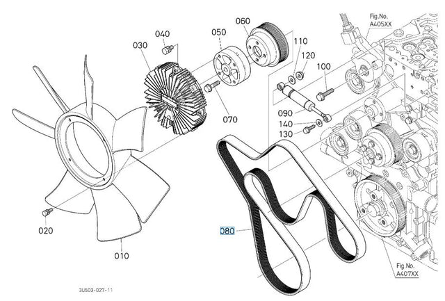 Kubota 3U503-15780 Fan Belt - OEM Drive Belt for M6 Series Engine Cooling