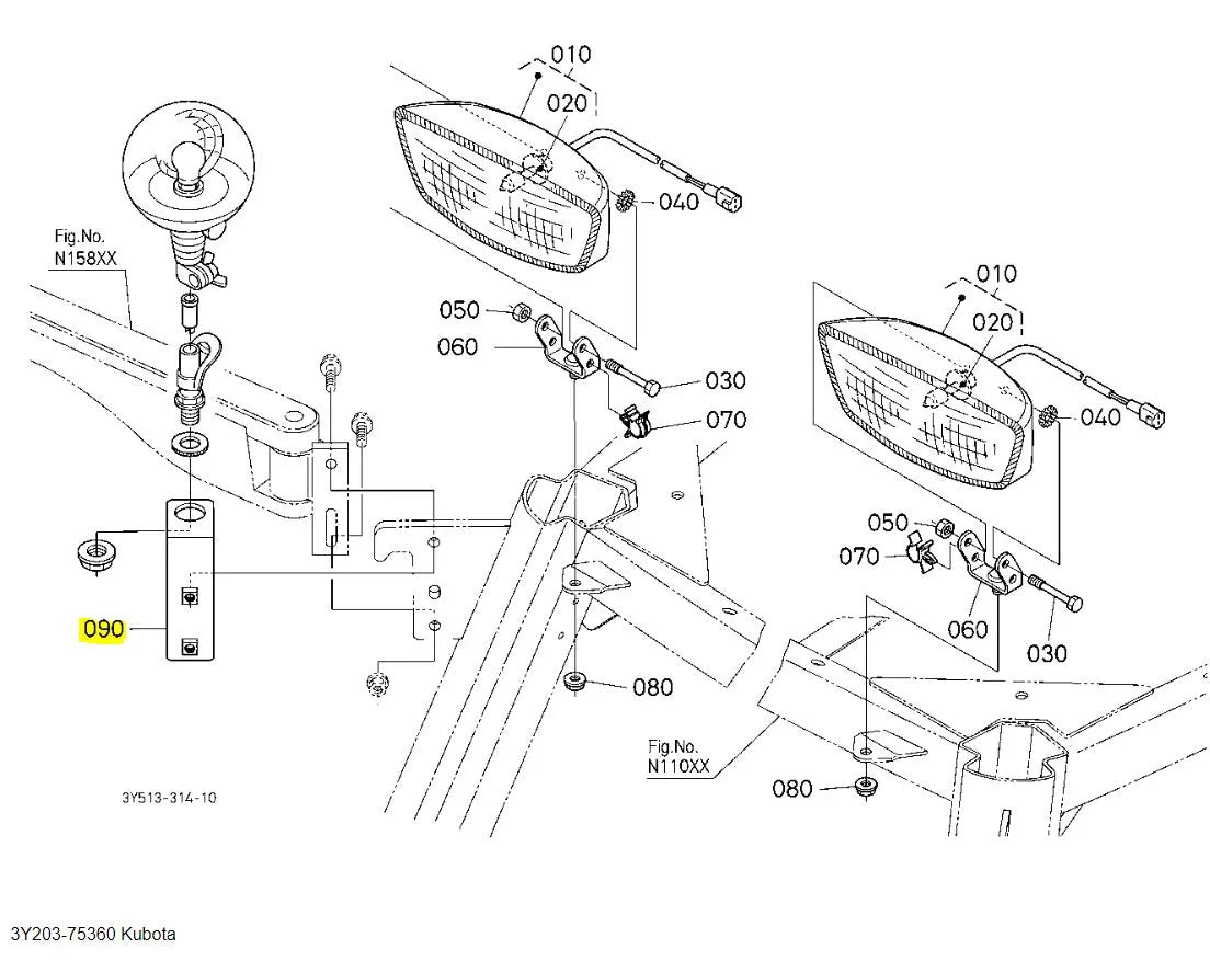 Kubota 3Y203-75360 BRACKET (BEACON LIGHT) - OEM Light Mount for M-Series Tractors