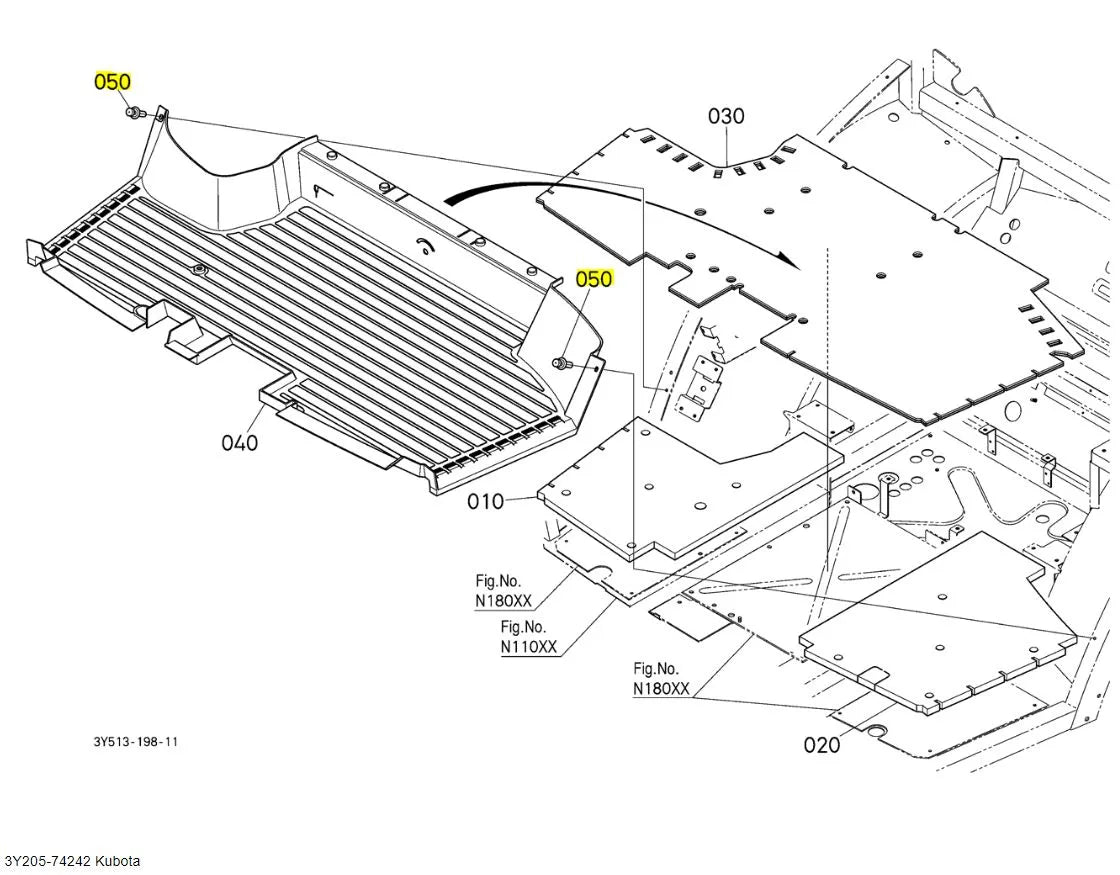 Kubota 3Y205-74242 Rivet - High-Quality Floor Mat Rivet for Kubota Tractors