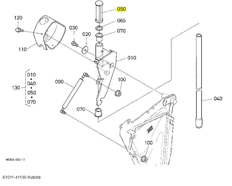 Kubota 61011-41130 Handle Grip - OEM Replacement for Lower Lift Arm