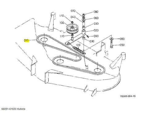 Kubota 66091-61650 V-Belt - OEM Replacement for RC44LT (T1600H) Tension Pulley