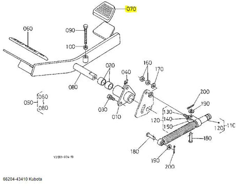 Kubota 66204-43410 Pedal Cover - Genuine OEM Cover for Speed, Brake & Travel Pedals