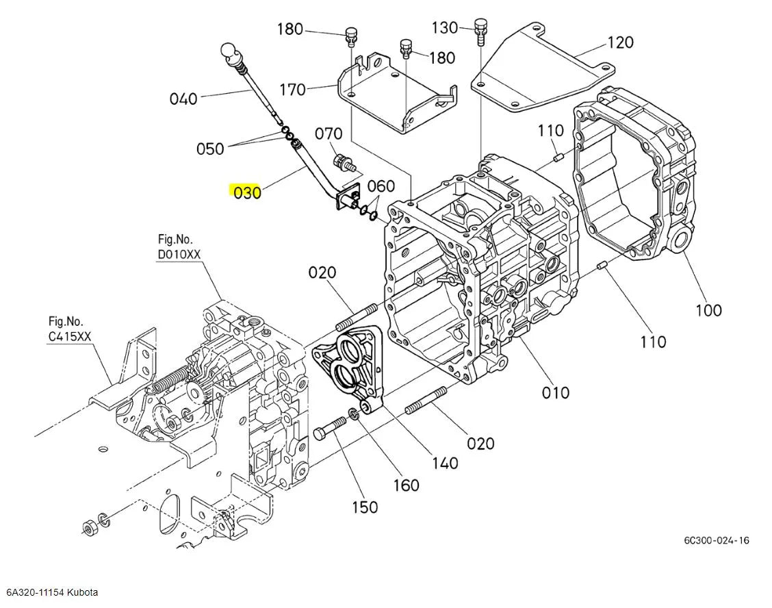 Kubota 6A320-11154 Oil Gauge Pipe - High-Quality Transmission Case Component