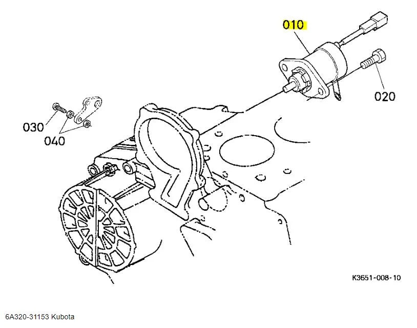 Kubota 6A320-31153 Stop Solenoid - OEM Engine Shutdown Control