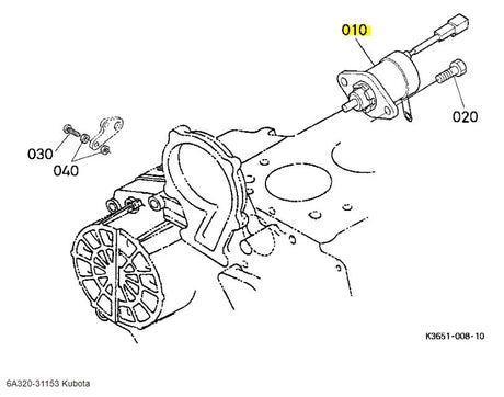Kubota 6A320-31153 Stop Solenoid - OEM Engine Shutdown Control