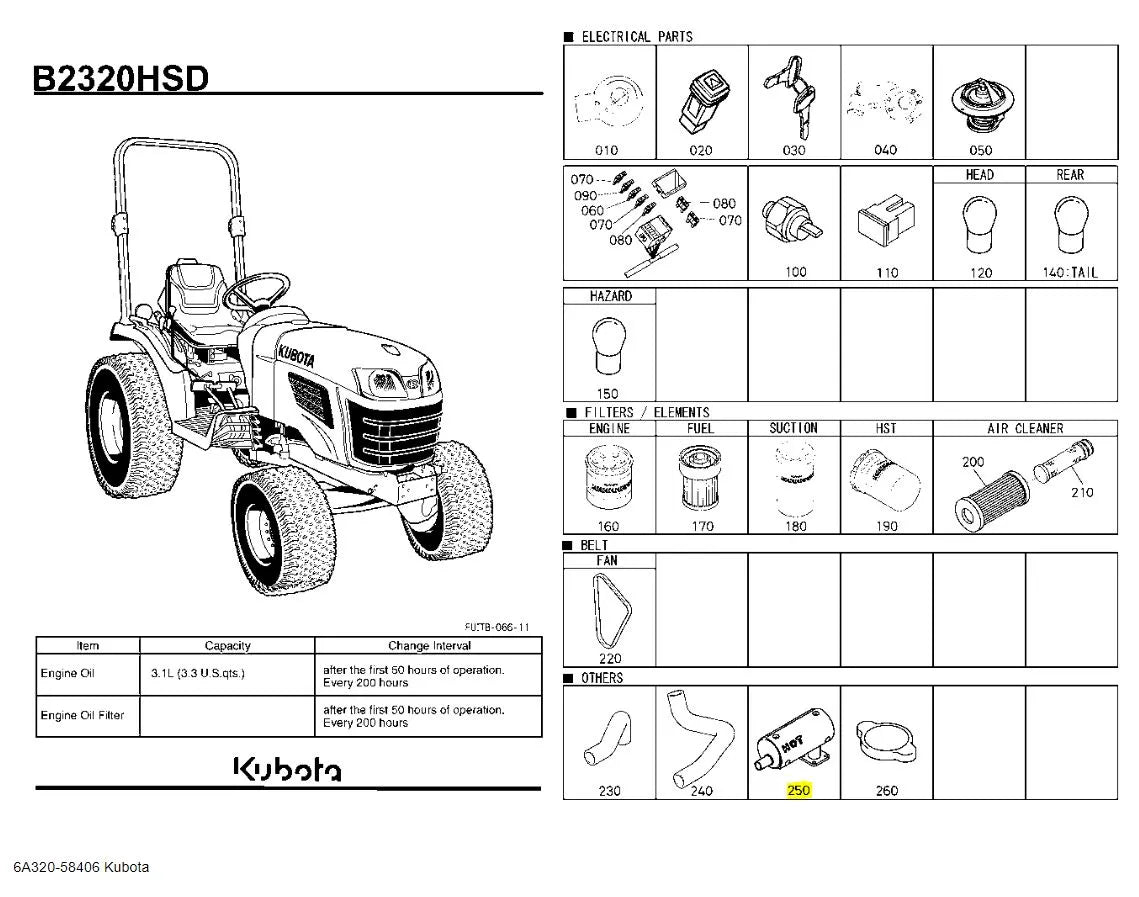 Kubota 6A320-58406 Complete Muffler - Durable Exhaust System Replacement for B-Series Tractors