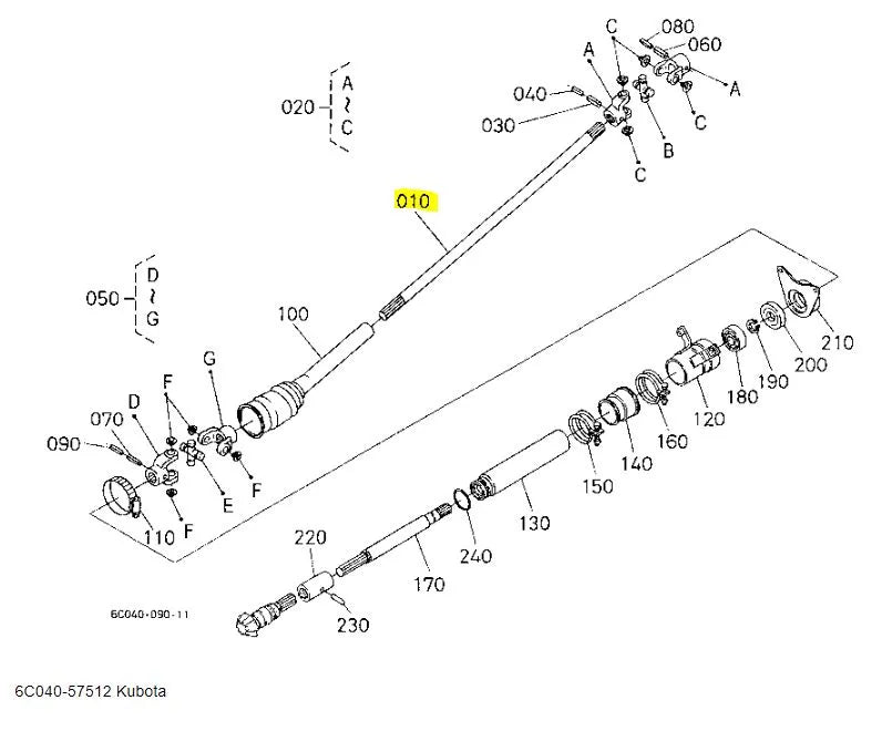 Kubota 6C040-57512 Drive Shaft - Precision Front & Rear Drive Shaft Replacement for B-Series Tractors