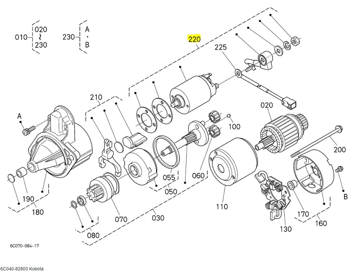 Kubota 6C040-82803 Magnetic Switch Assembly - High-Quality Starter Component for B-Series Tractors