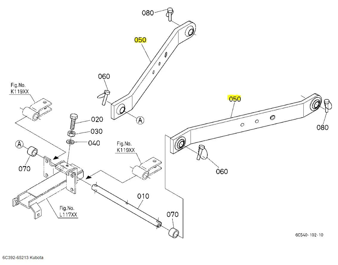 Kubota 6C392-65213 Comp. Link, Lower - Genuine OEM Part for B-Series Tractors