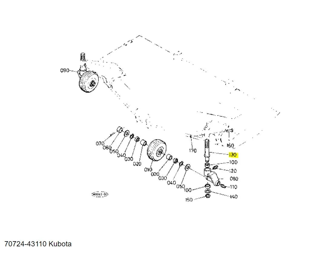 Kubota 70724-43110 Shaft Front Wheel for B and ST Series Tractors