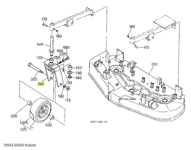 Kubota 76543-34200 Support Front Wheel for Mower Decks | OEM Quality