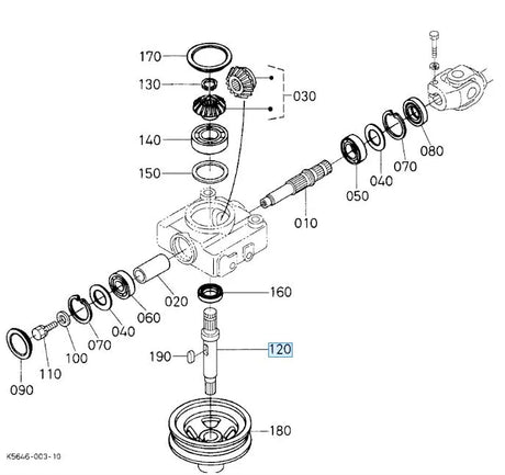 Kubota Bevel Gear Shaft K5763-33500 - OEM Transmission Shaft for Mower Decks