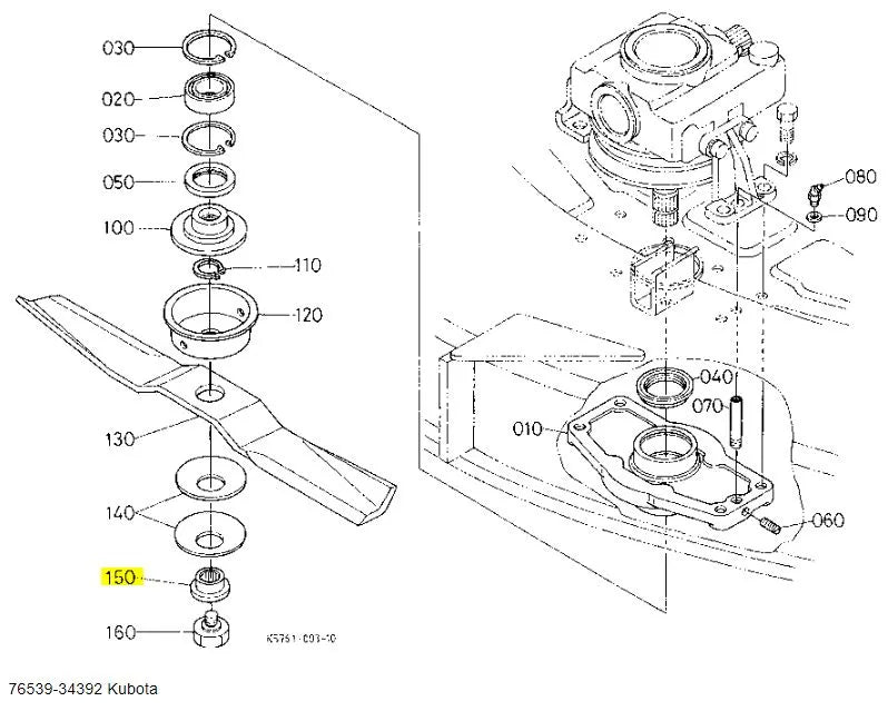 Kubota Blade Boss Joint 76539-34392 - OEM Replacement for RC54, RC60, RC72, RCK Series