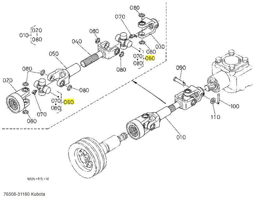 Kubota Cross Joint Assembly 76508-31180 - Universal Joint for G1700, G1900, G2000