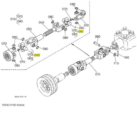 Kubota Cross Joint Assembly 76508-31180 - Universal Joint for G1700, G1900, G2000