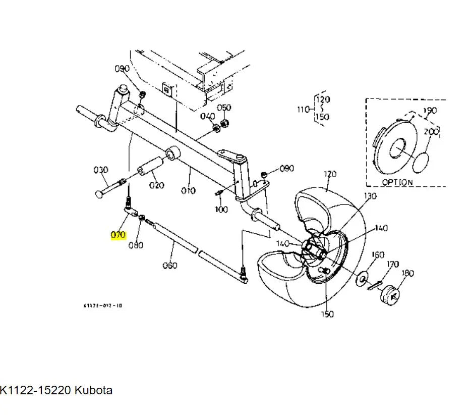 Kubota K1122-15220 Rod End - Genuine OEM Steering Component for Front Axle & Wheels
