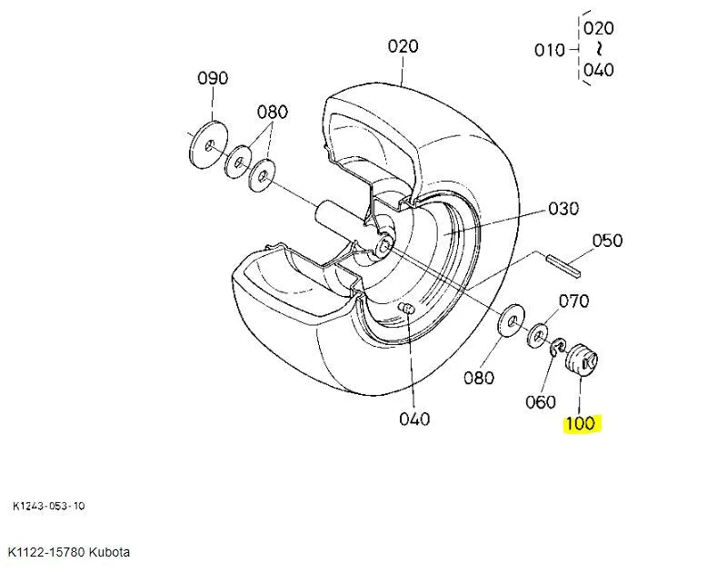Kubota K1122-15780 Front Wheel Cap - Genuine OEM Replacement for T-Series & GR-Series Mowers