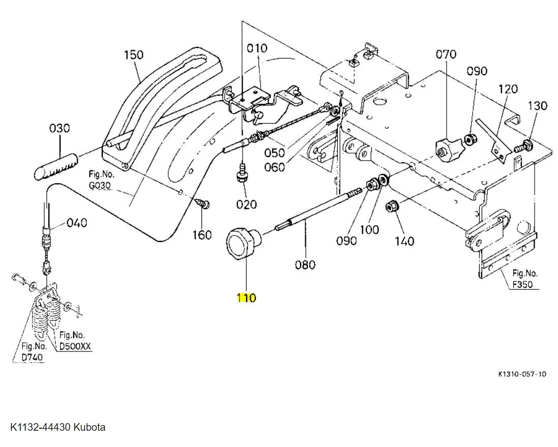 Kubota K1132-44430 Dial Adjust Deck G21 (Cam) - Genuine PTO Clutch & Lift Link Replacement