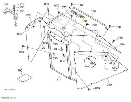 Kubota K1162-65250 Label - OEM Replacement Decal