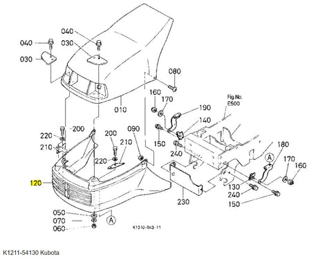 Kubota K1211-54130 Upper Bonnet | Genuine OEM Hood Replacement