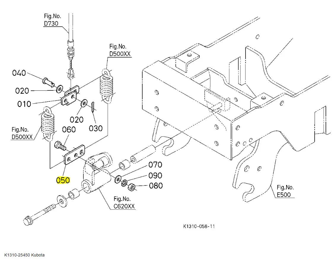 Kubota K1310-25450 PTO Spring Bracket | Genuine Kubota OEM Part